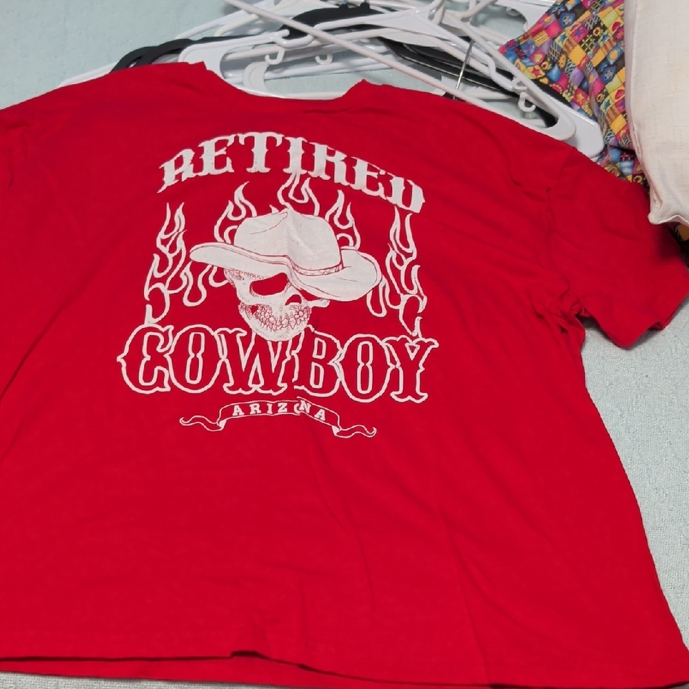 Retired Cowboy Graphic Tee - Red with White Print